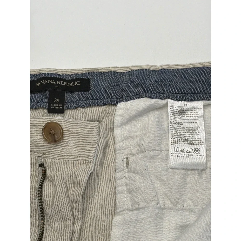 Banana Republic‎ Mens 38 Linen Cotton Striped Shorts Beige White Summer Chino